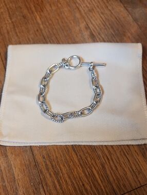 David Yurman Silver Twisted Cable Link Toggle Bracelet
